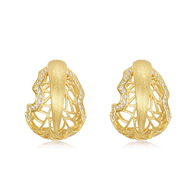 VYLOREN Vintage Lace Leaf Earrings in gold-plated S925 sterling silver