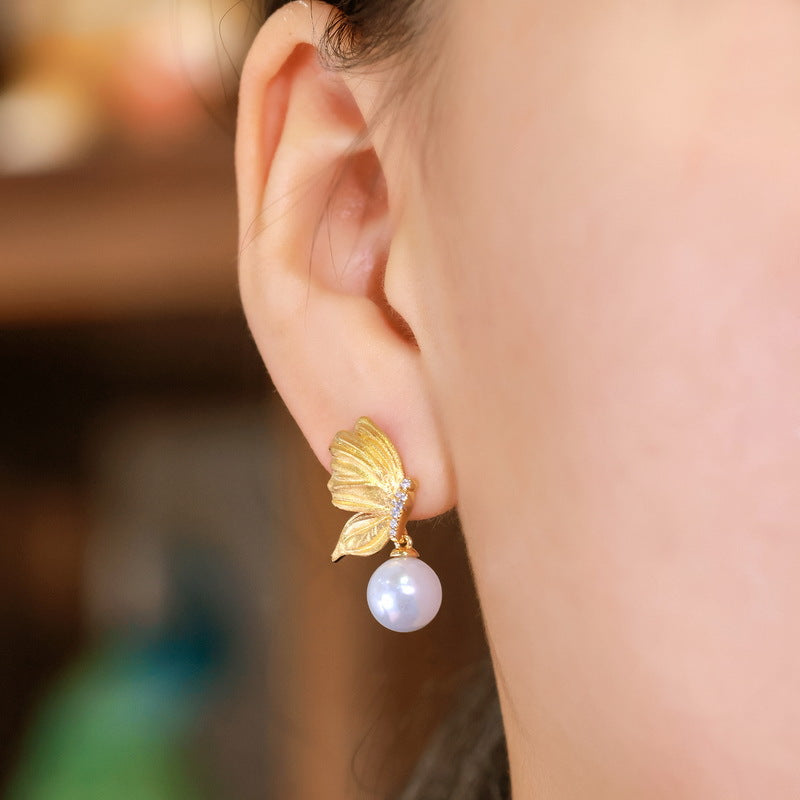 Additional view 2 of the VYLOREN Butterfly Pearl Earrings