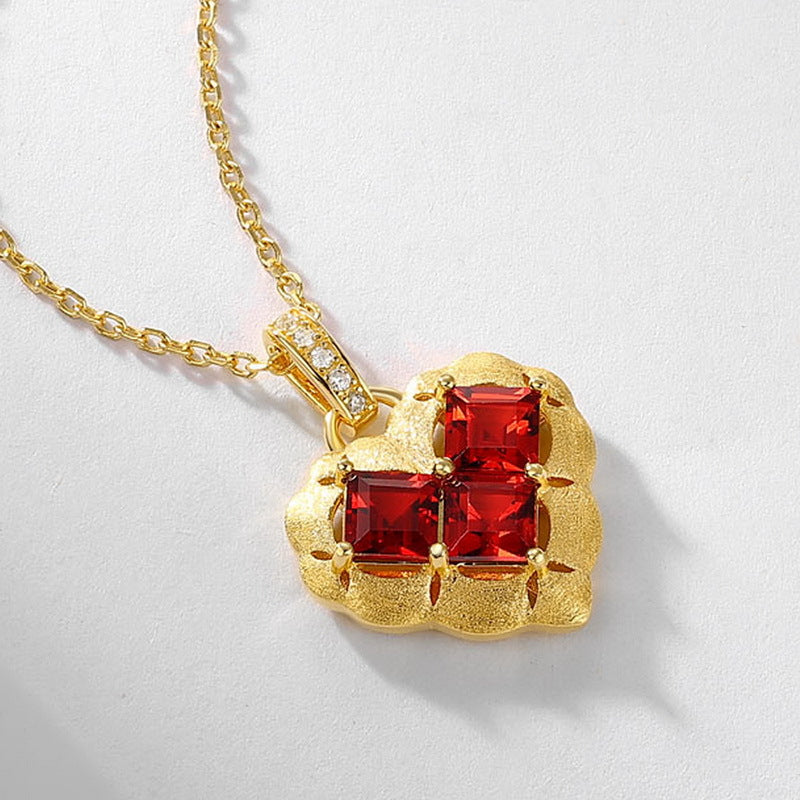 Additional view 9 of the VYLOREN Heart Garnet Pendant Necklace