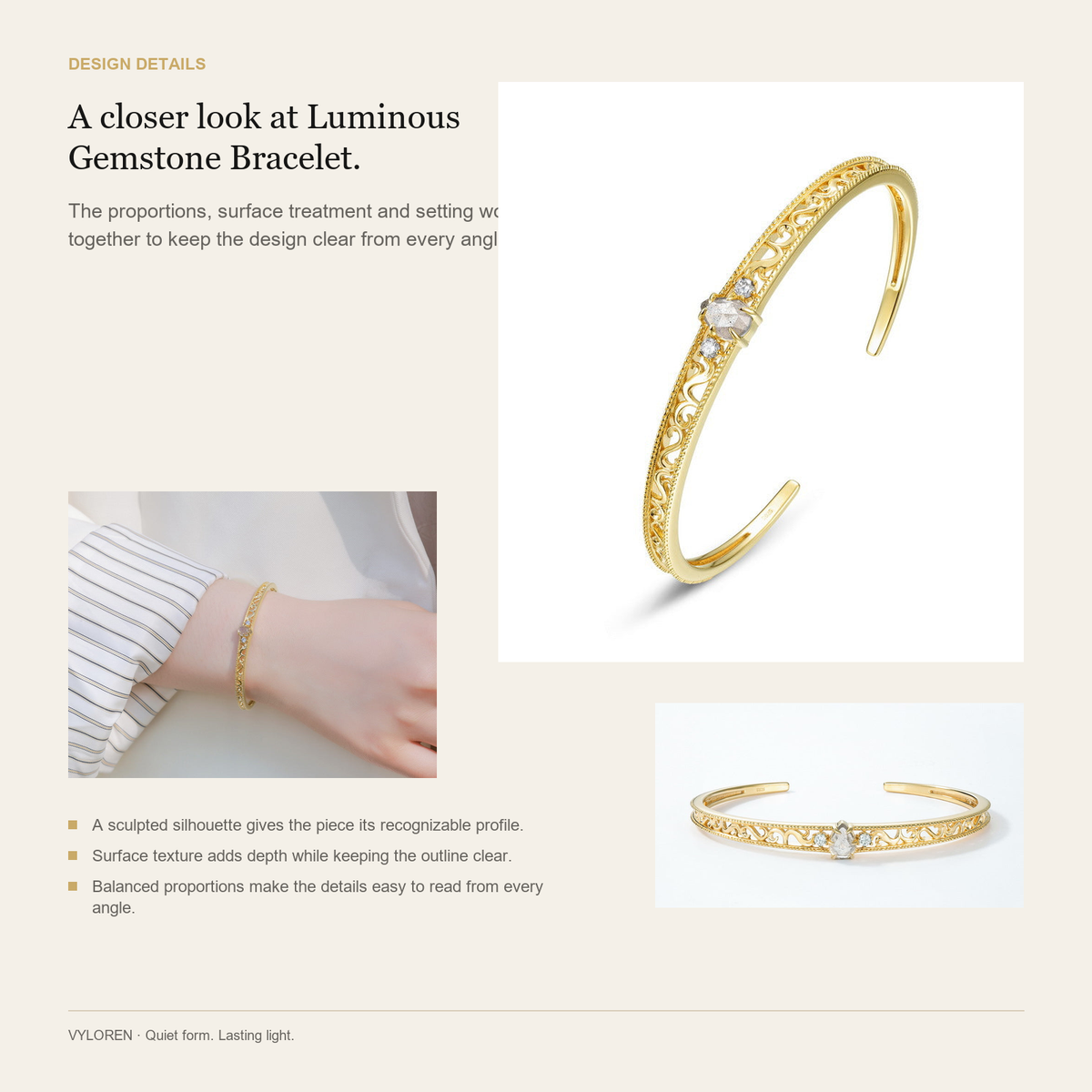 VYLOREN Luminous Gemstone Bracelet design details card