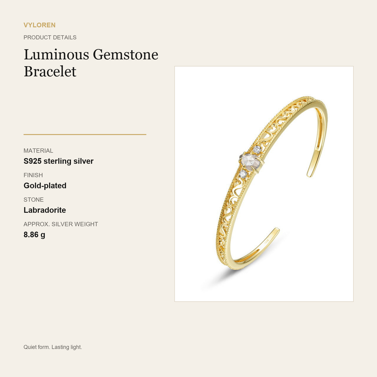 VYLOREN Luminous Gemstone Bracelet product details card