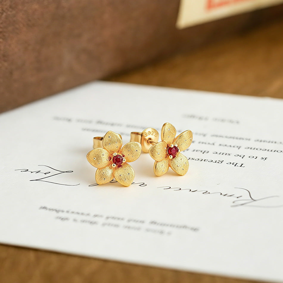 Additional view 5 of the VYLOREN Flower Garnet Earrings