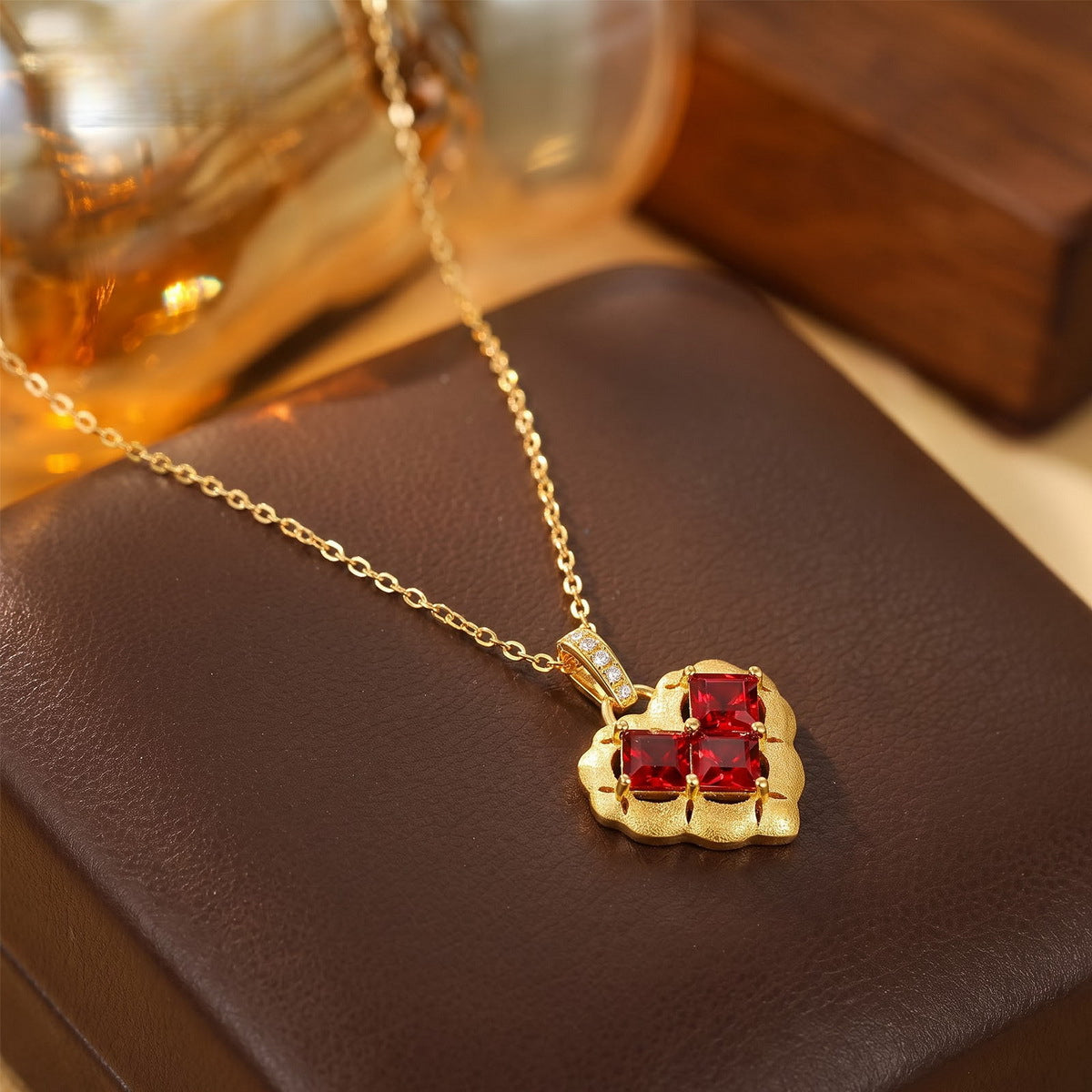 Additional view 2 of the VYLOREN Heart Garnet Pendant Necklace