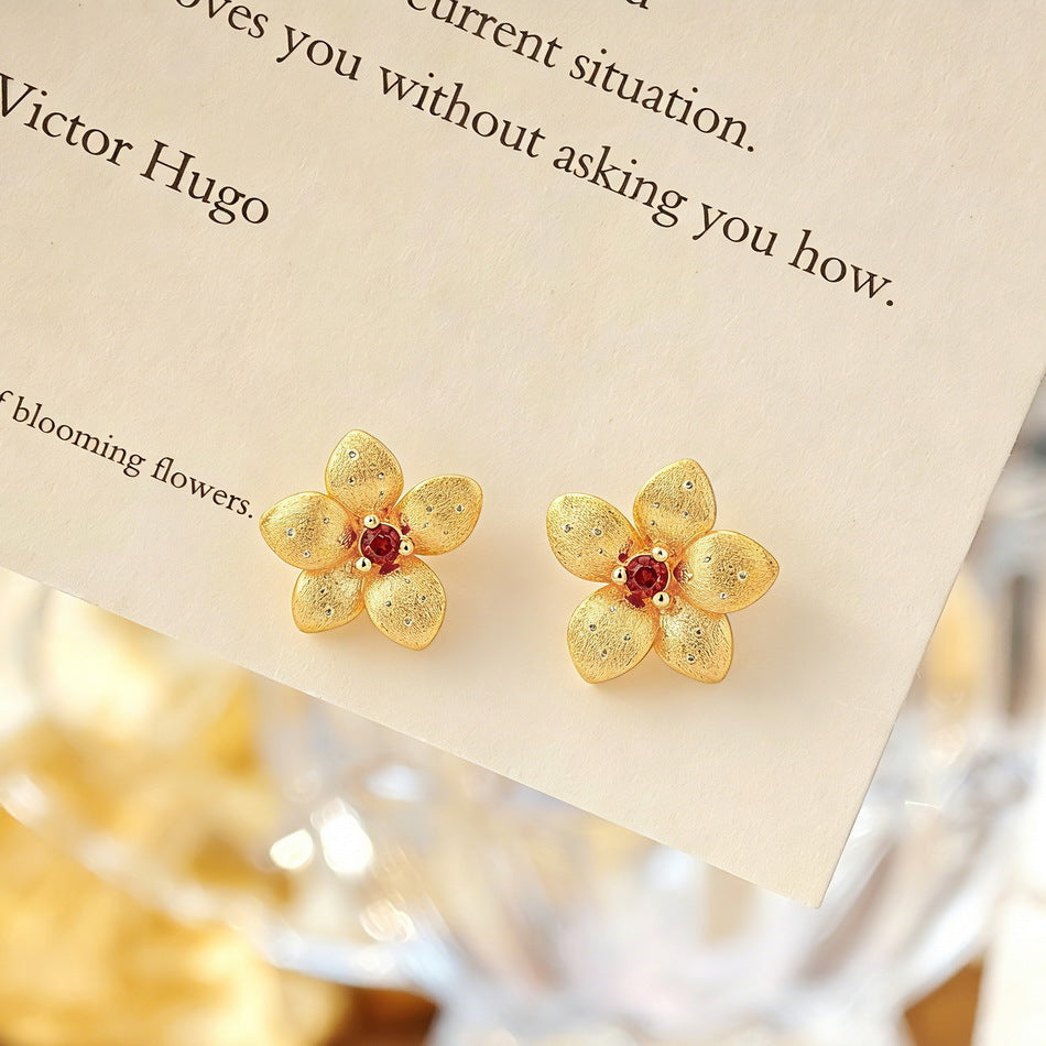 Additional view 9 of the VYLOREN Flower Garnet Earrings