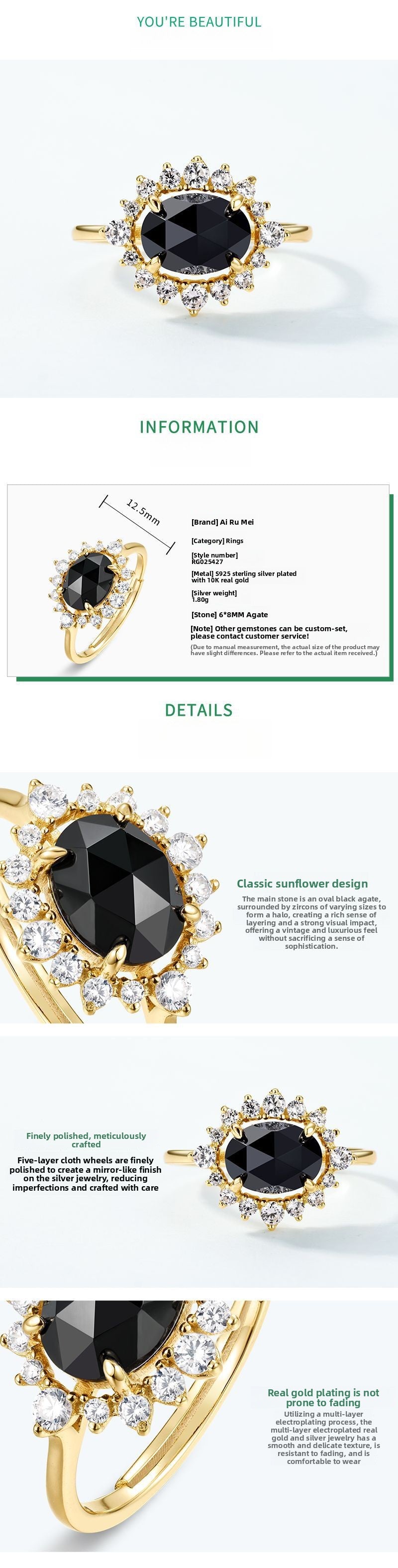 Additional view 6 of the VYLOREN Vintage Black Onyx Ring