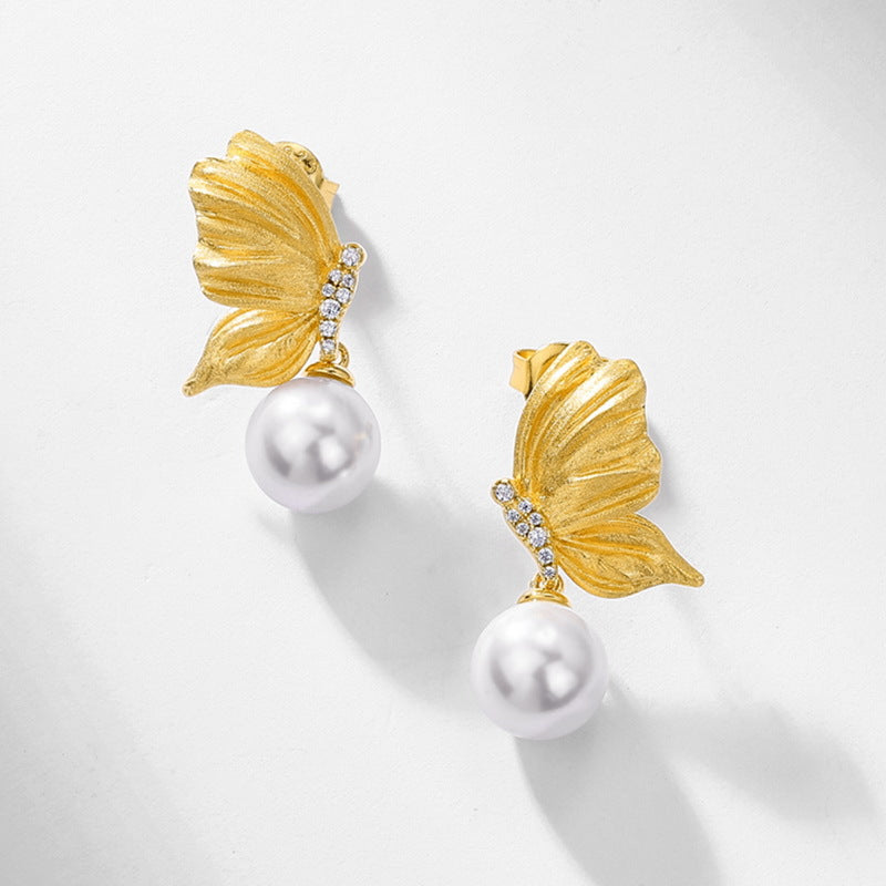 Additional view 3 of the VYLOREN Butterfly Pearl Earrings