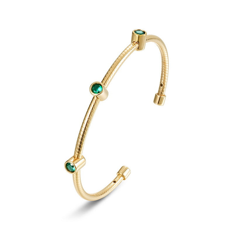 Additional view 5 of the VYLOREN Cultured Emerald Open Bangle