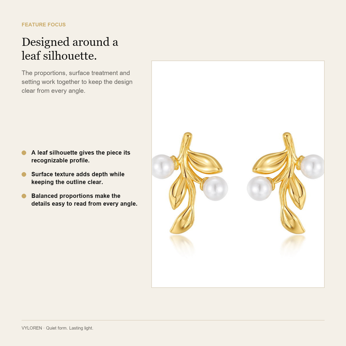 VYLOREN Forest Whisper Pearl Drop Earrings feature focus card