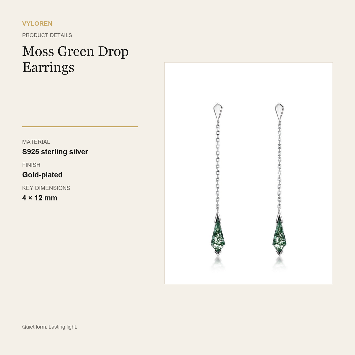 VYLOREN Moss Green Drop Earrings product details card