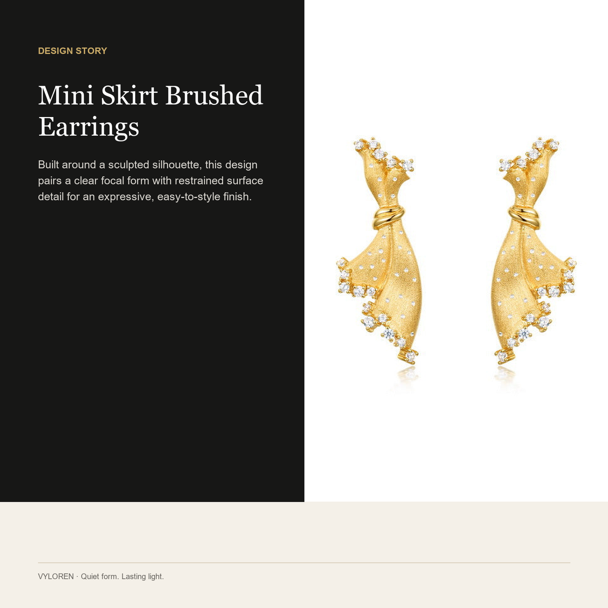 VYLOREN Mini Skirt Brushed Earrings design story card