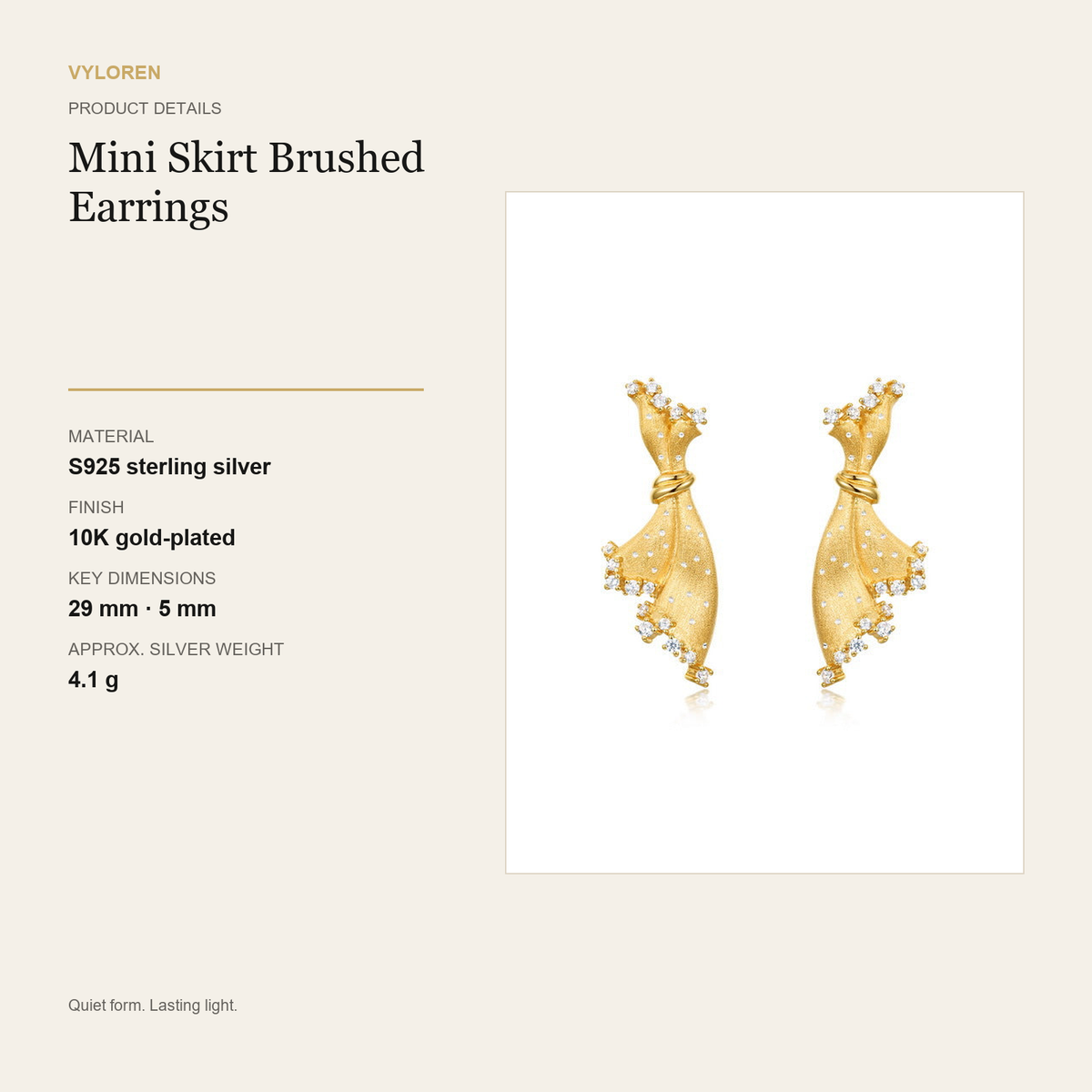 VYLOREN Mini Skirt Brushed Earrings product details card