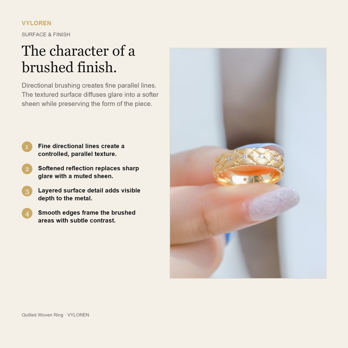 VYLOREN Quilted Woven Ring brushed finish card