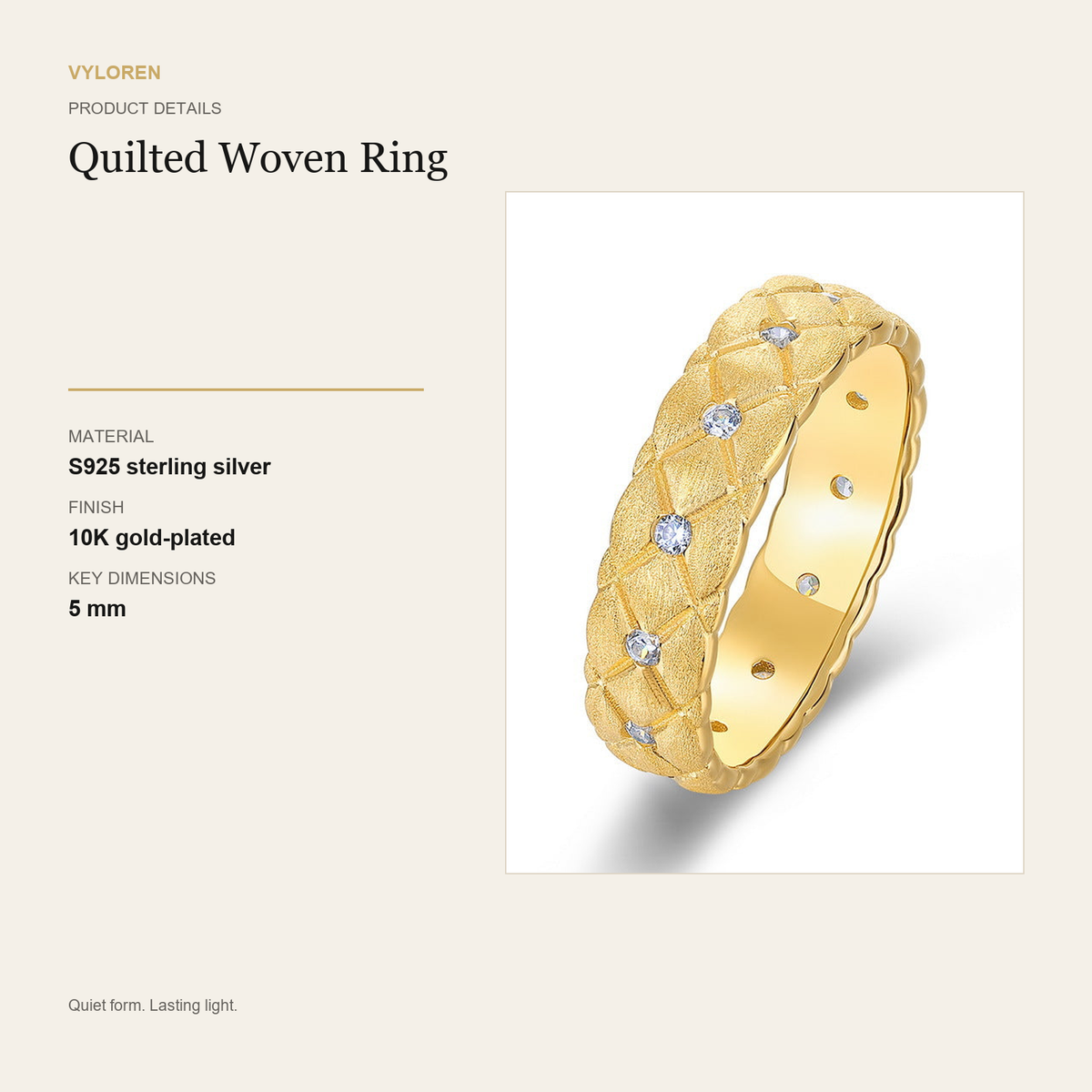 VYLOREN Quilted Woven Ring product details card