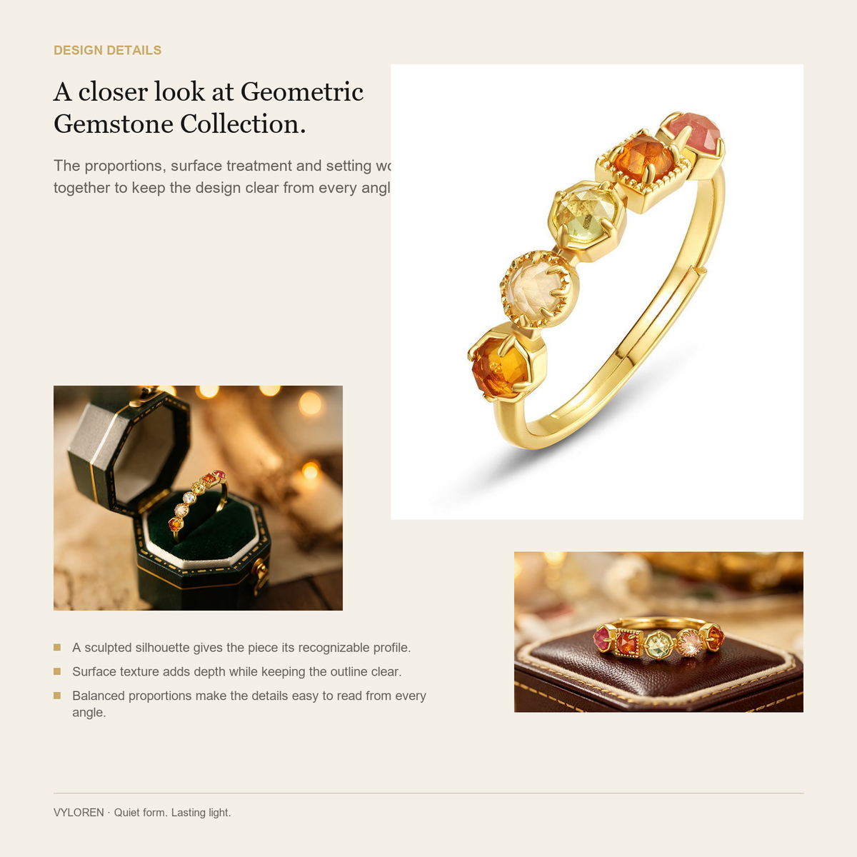 VYLOREN Geometric Gemstone Collection design details card