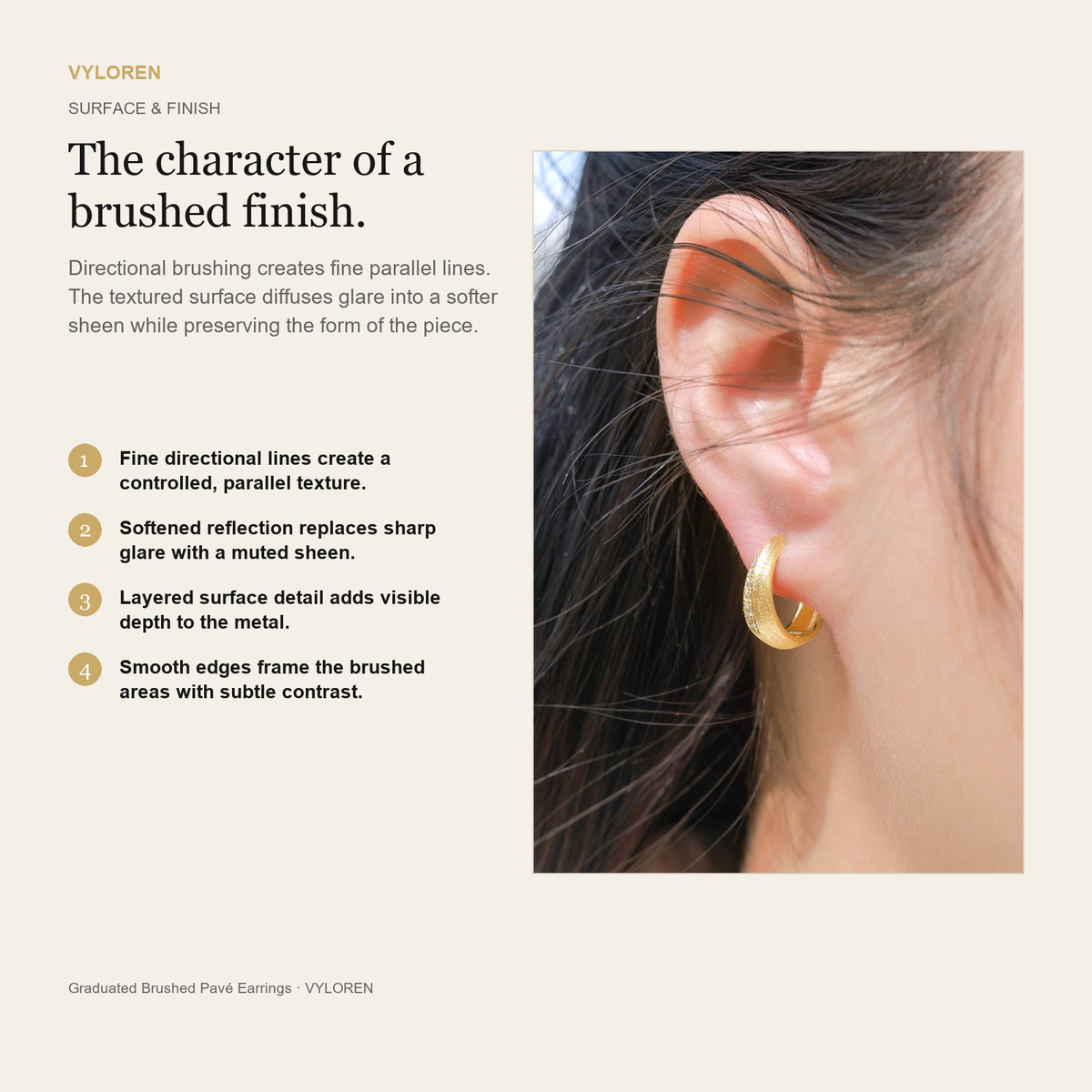 VYLOREN Graduated Brushed Pavé Earrings brushed finish card
