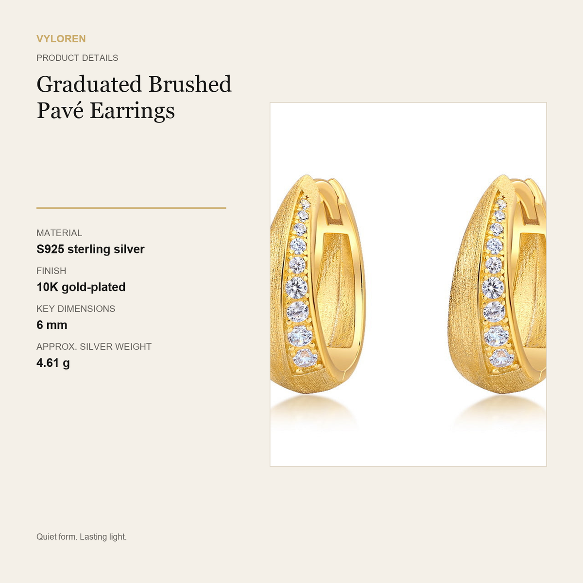 VYLOREN Graduated Brushed Pavé Earrings product details card