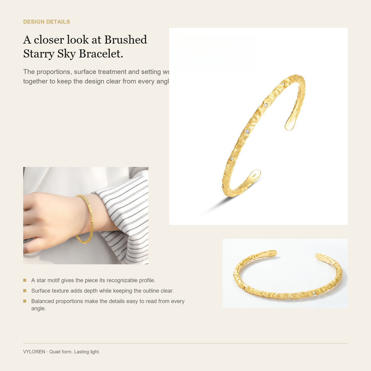 VYLOREN Brushed Starry Sky Bracelet design details card