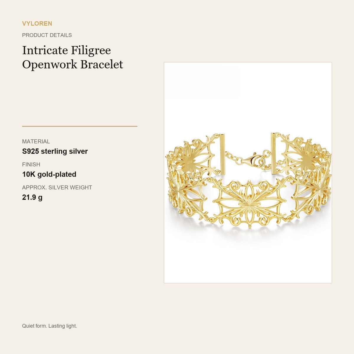 VYLOREN Intricate Filigree Openwork Bracelet product details card