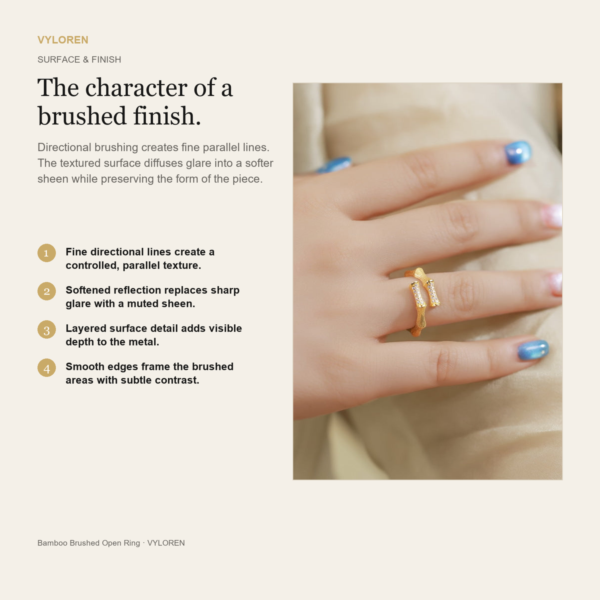 VYLOREN Bamboo Brushed Open Ring brushed finish card