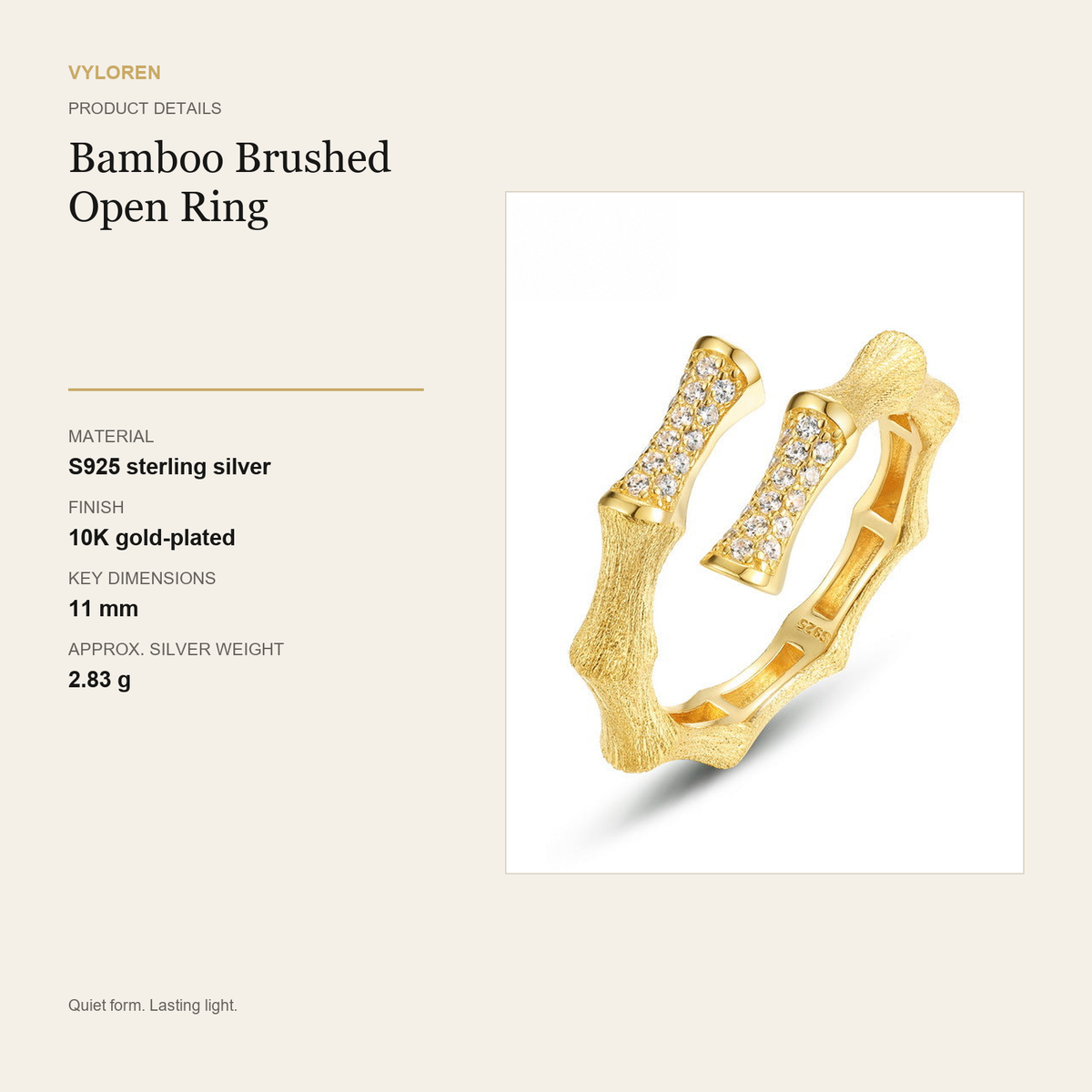 VYLOREN Bamboo Brushed Open Ring product details card