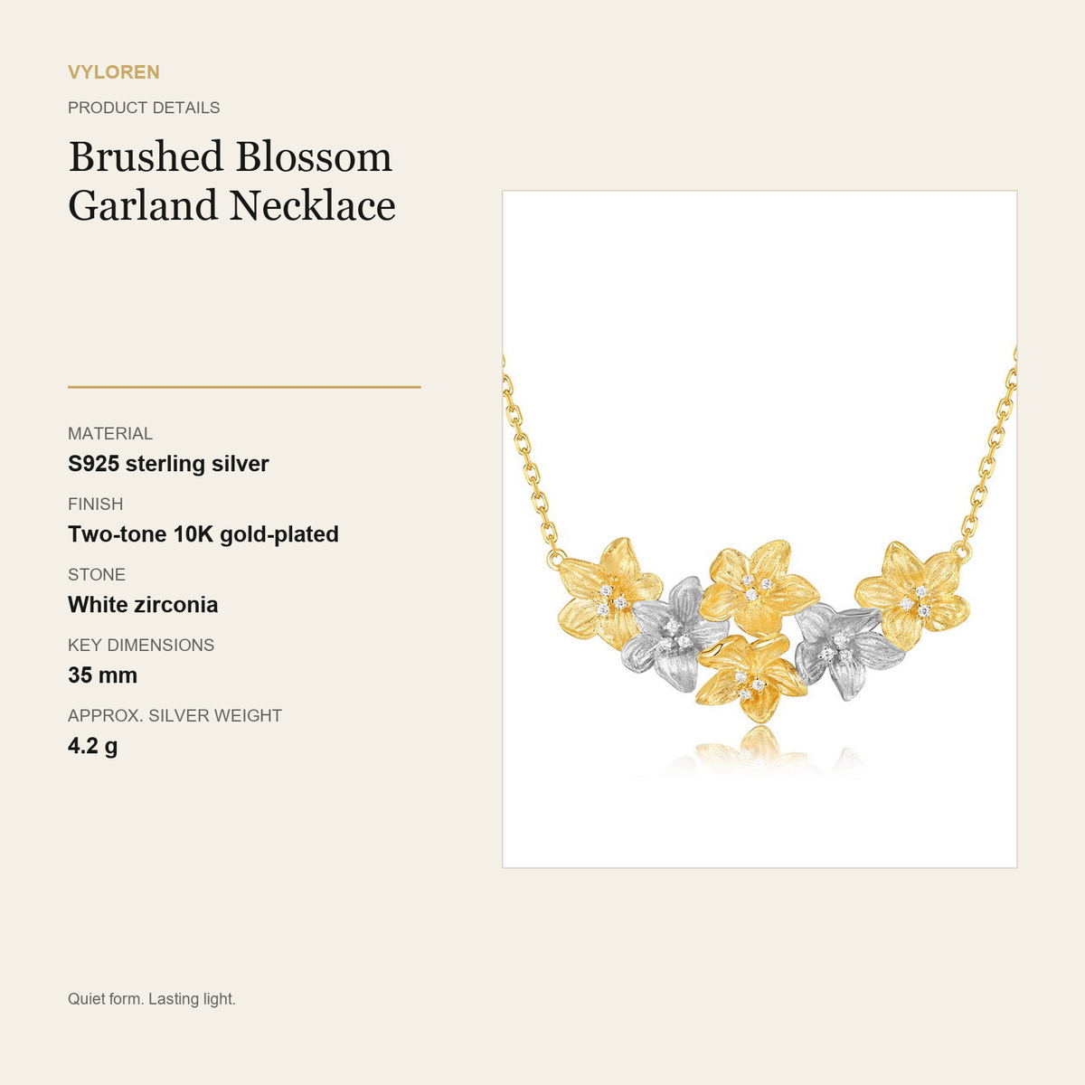 VYLOREN Brushed Blossom Garland Necklace product details card