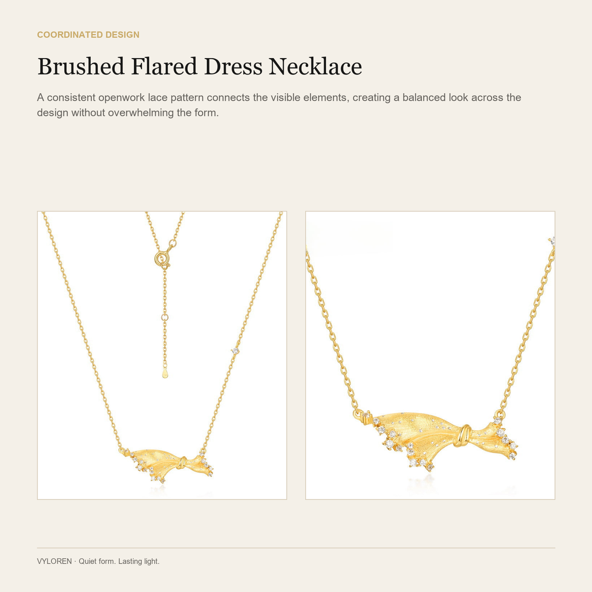 VYLOREN Brushed Flared Dress Necklace coordinated design card