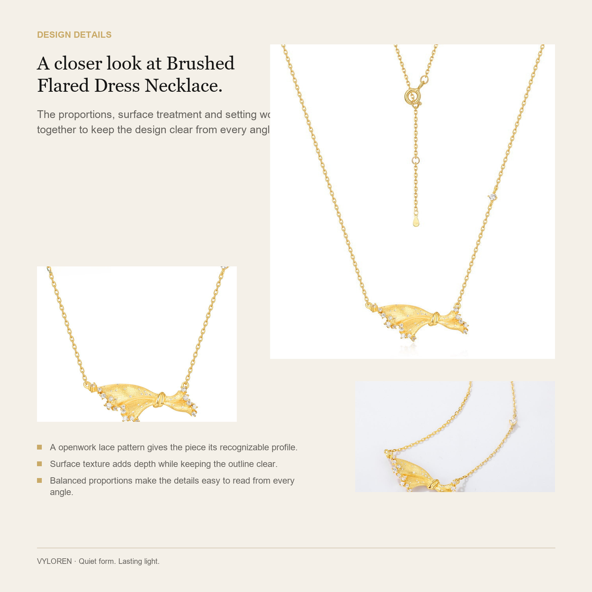 VYLOREN Brushed Flared Dress Necklace design details card