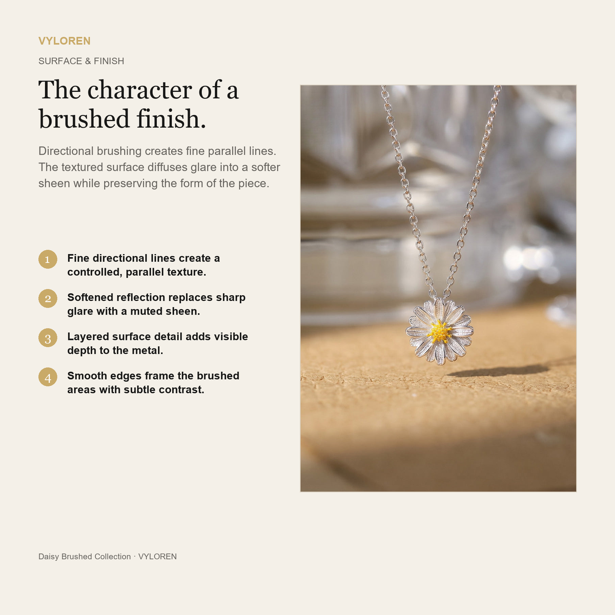 VYLOREN Daisy Brushed Collection brushed finish card