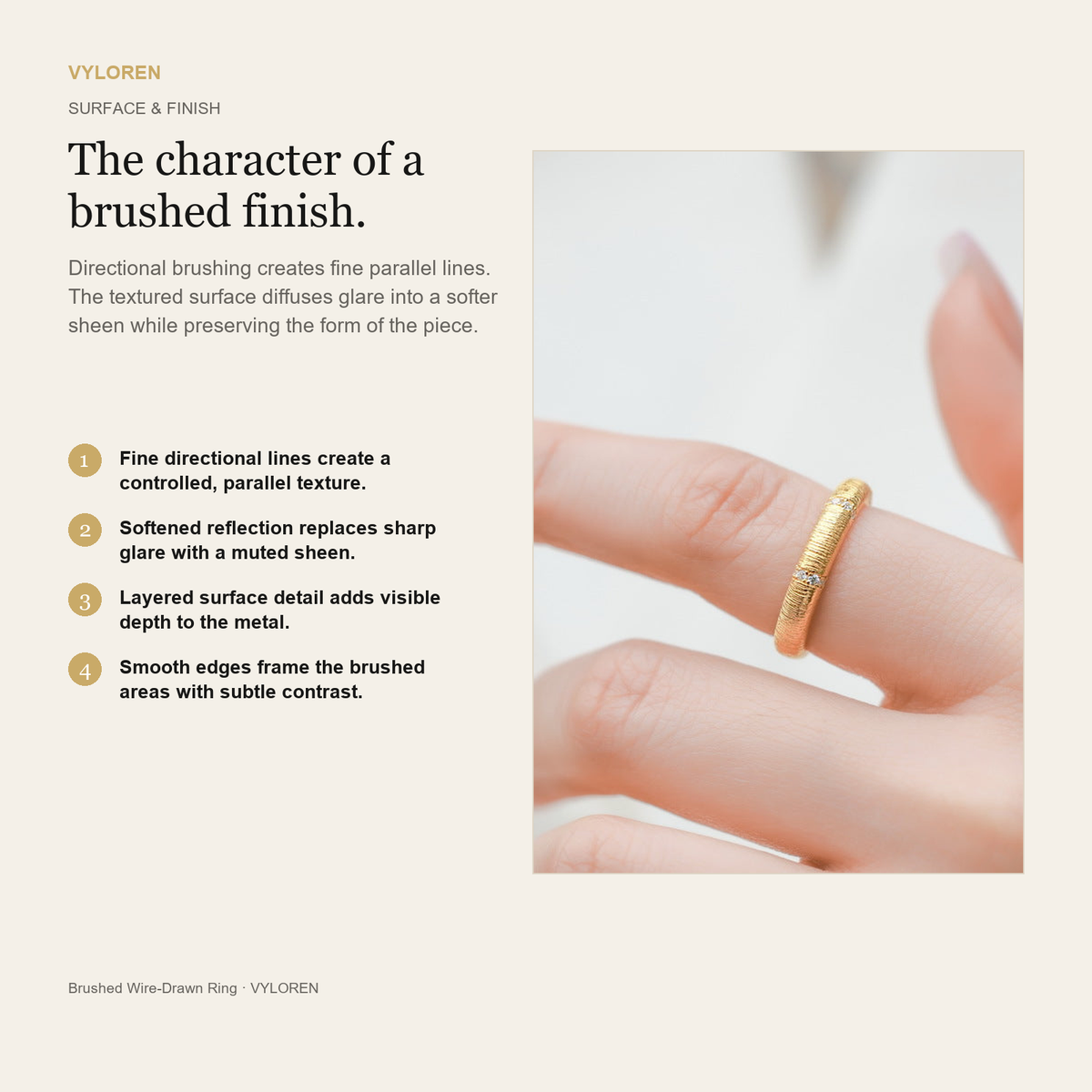 VYLOREN Brushed Wire-Drawn Ring brushed finish card