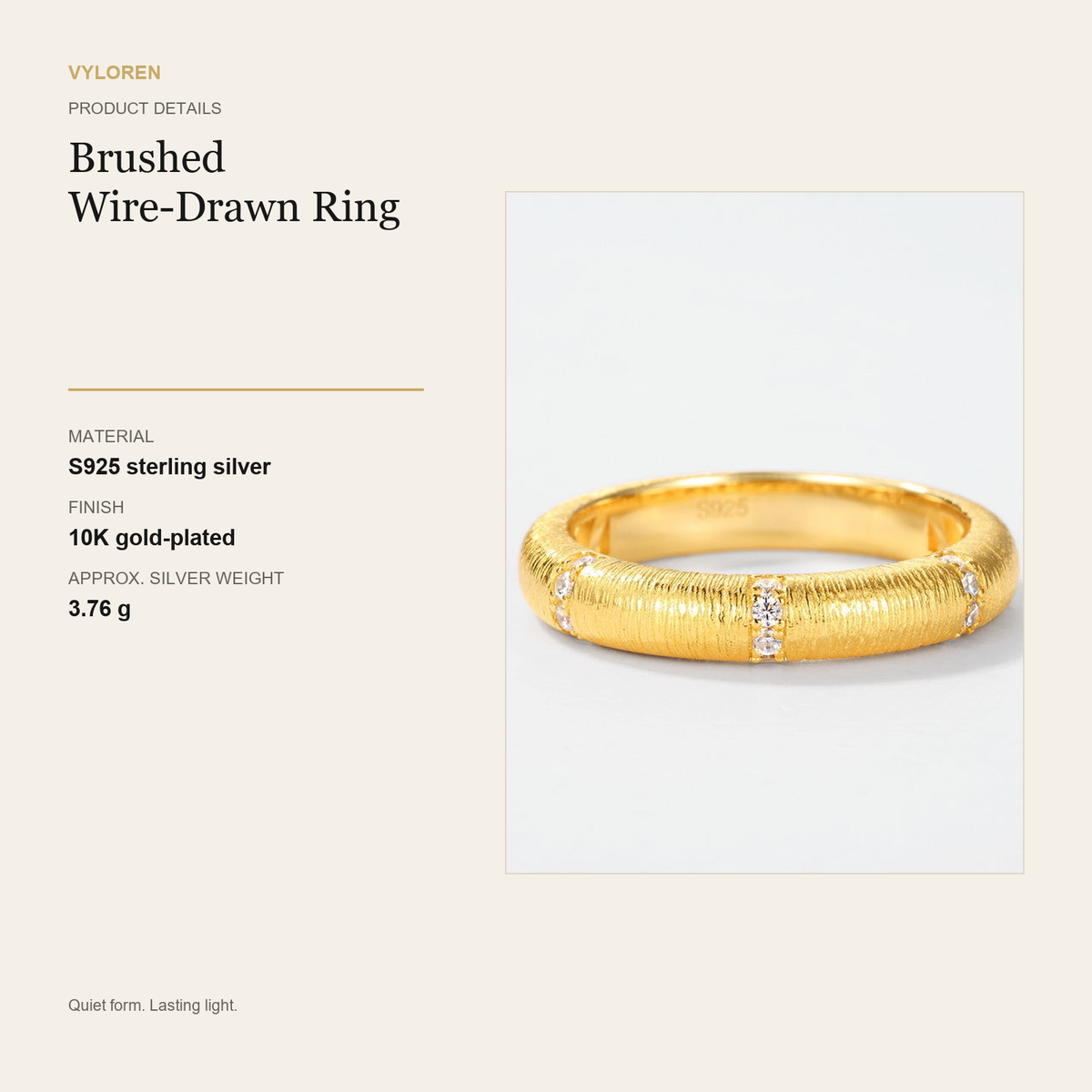 VYLOREN Brushed Wire-Drawn Ring product details card
