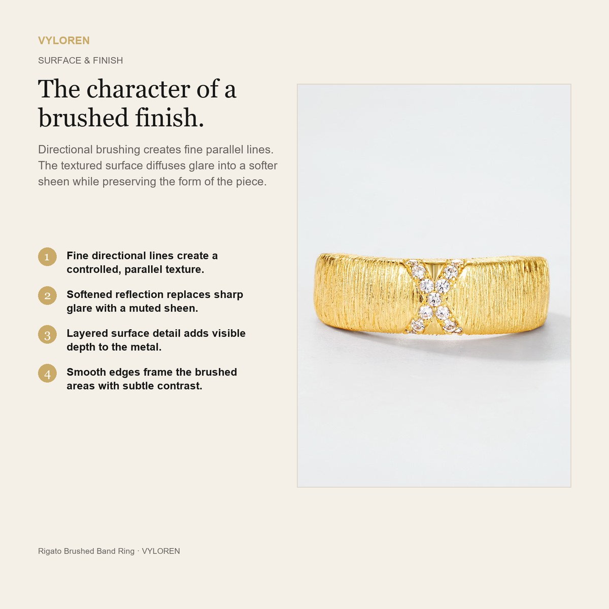 VYLOREN Rigato Brushed Band Ring brushed finish card