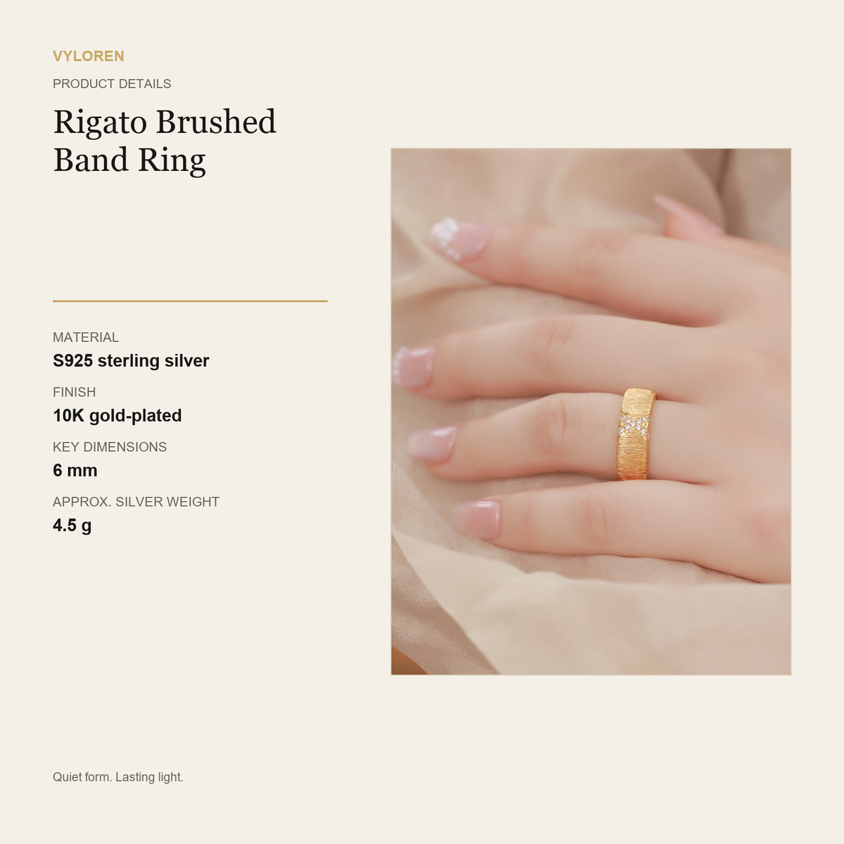 VYLOREN Rigato Brushed Band Ring product details card