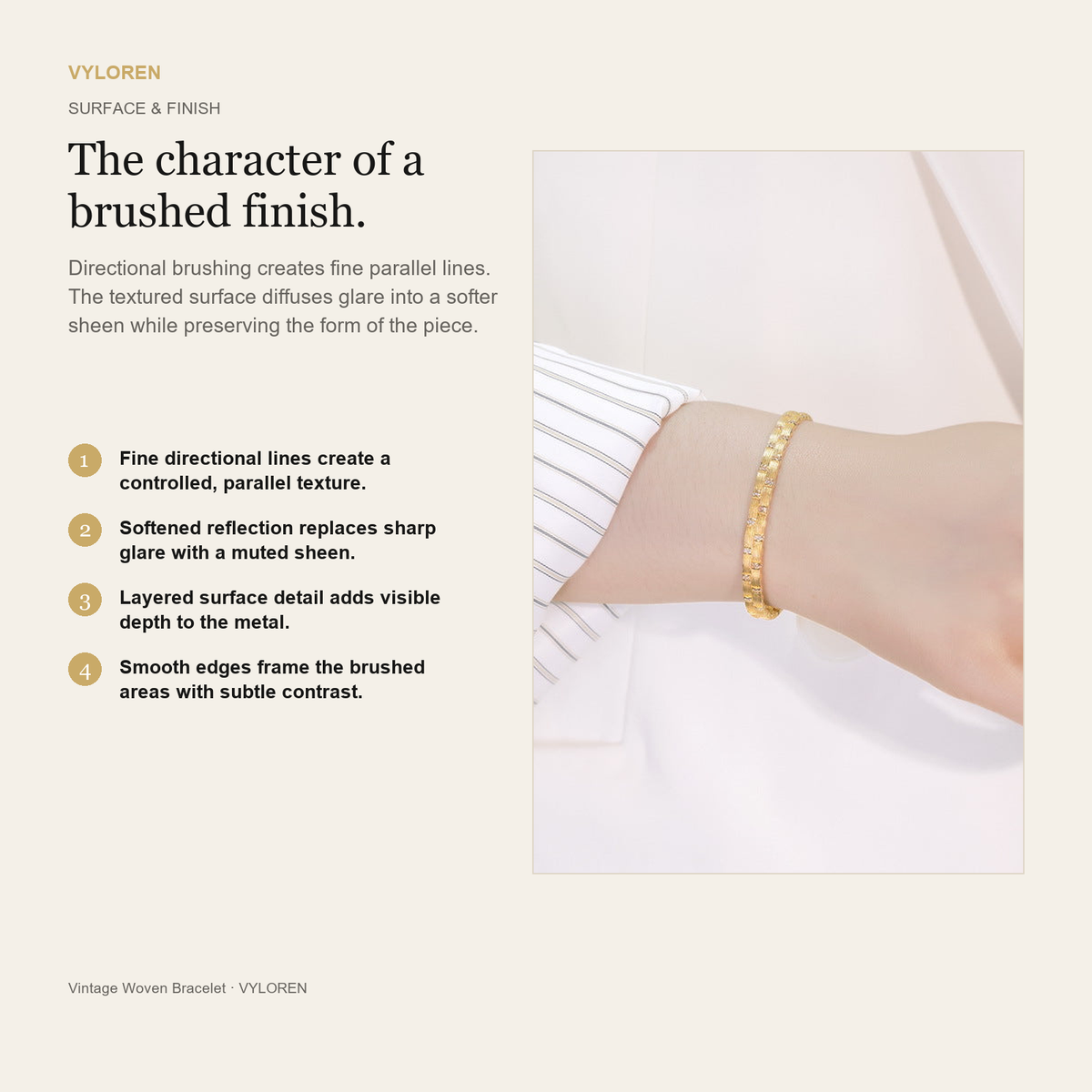 VYLOREN Vintage Woven Bracelet brushed finish card