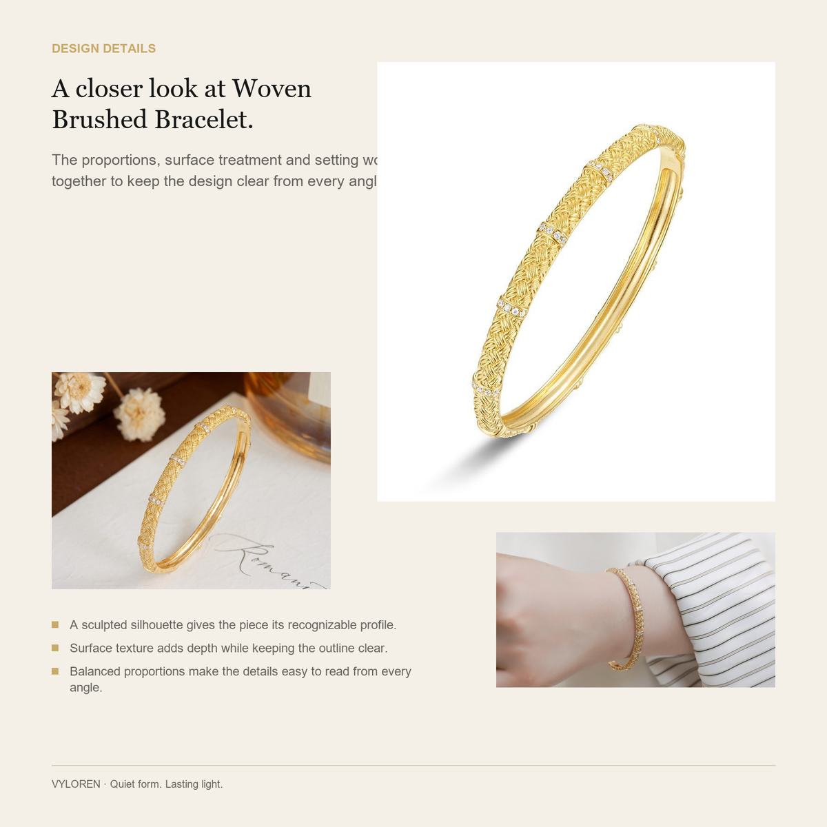 VYLOREN Woven Brushed Bracelet design details card