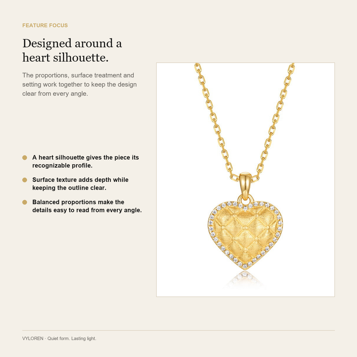 VYLOREN Vintage Heart Pendant Necklace feature focus card