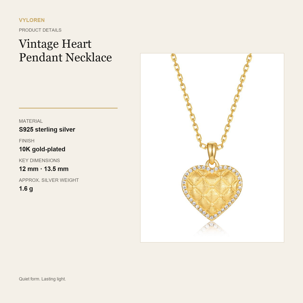 VYLOREN Vintage Heart Pendant Necklace product details card