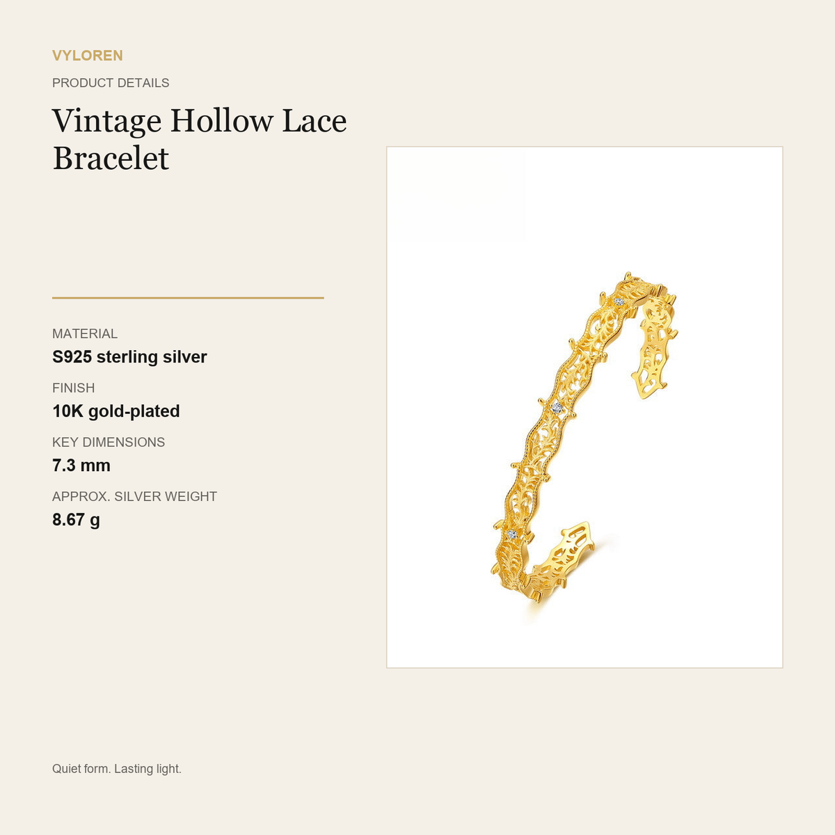 VYLOREN Vintage Hollow Lace Bracelet product details card