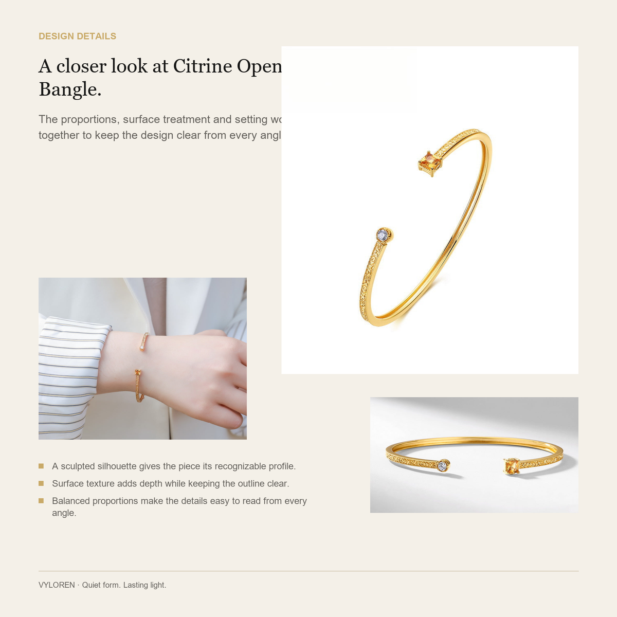 VYLOREN Citrine Open Bangle design details card