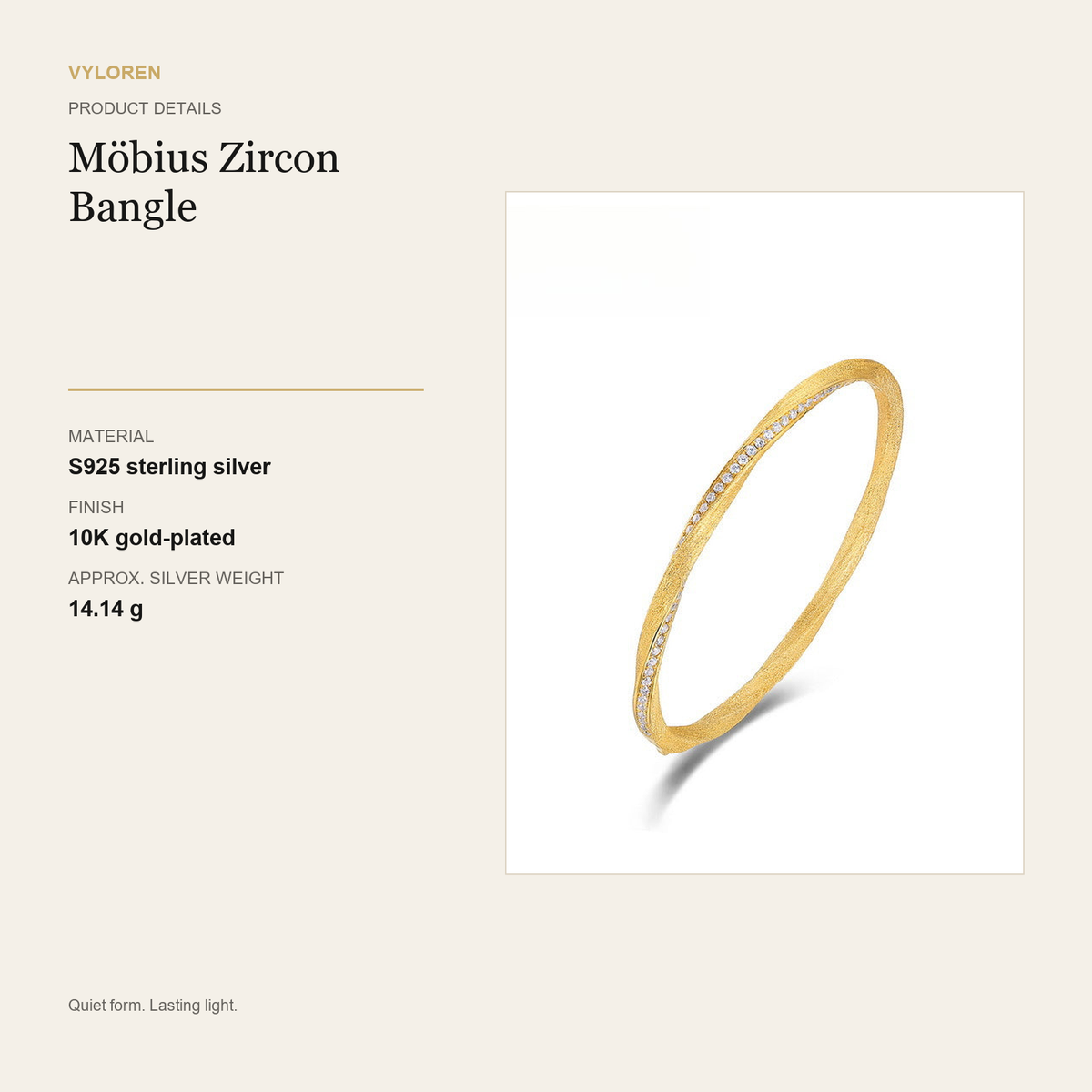 VYLOREN Möbius Zircon Bangle product details card