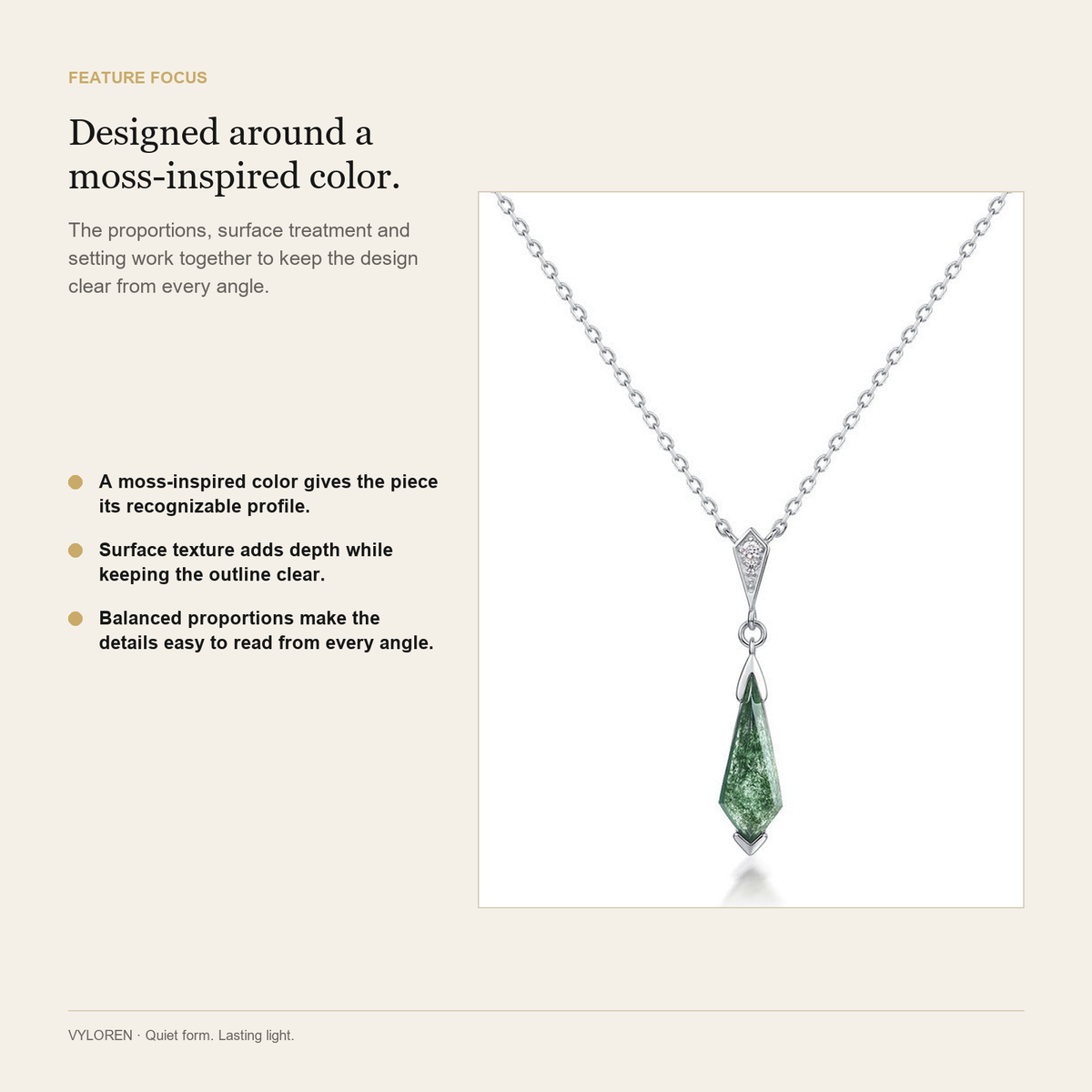 VYLOREN Moss Agate Necklace feature focus card, view 2