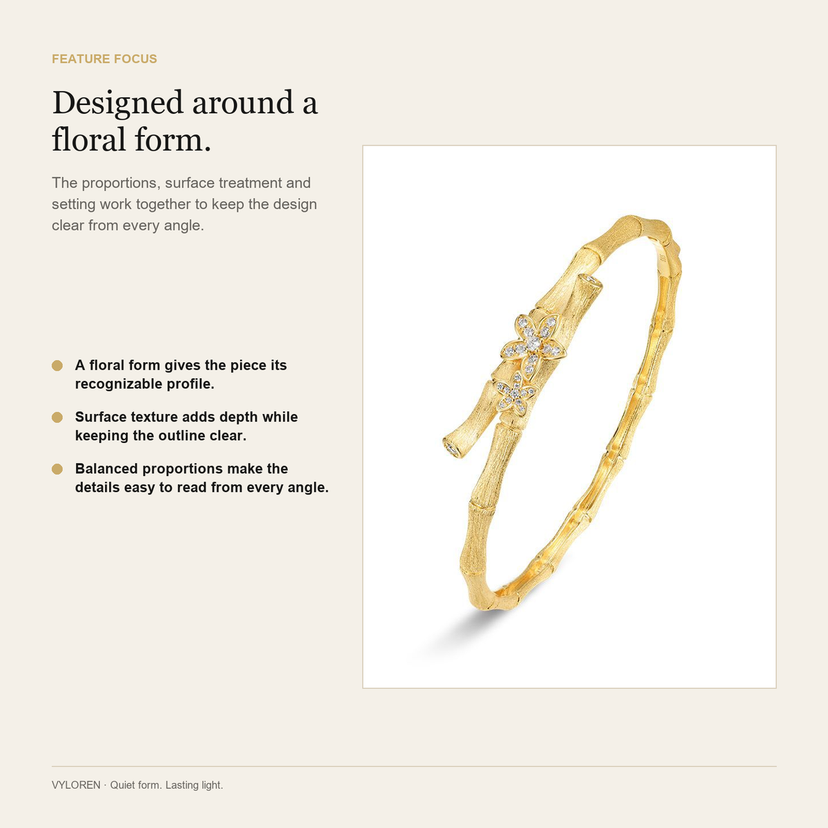 VYLOREN Bamboo Knot Flower Bracelet feature focus card