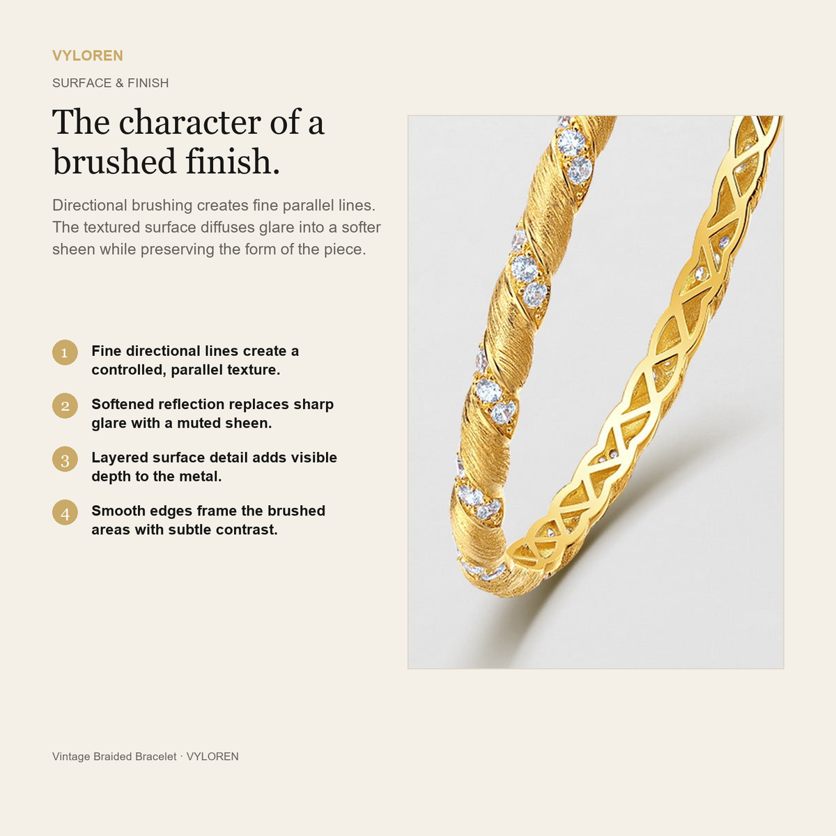VYLOREN Vintage Braided Bracelet brushed finish card