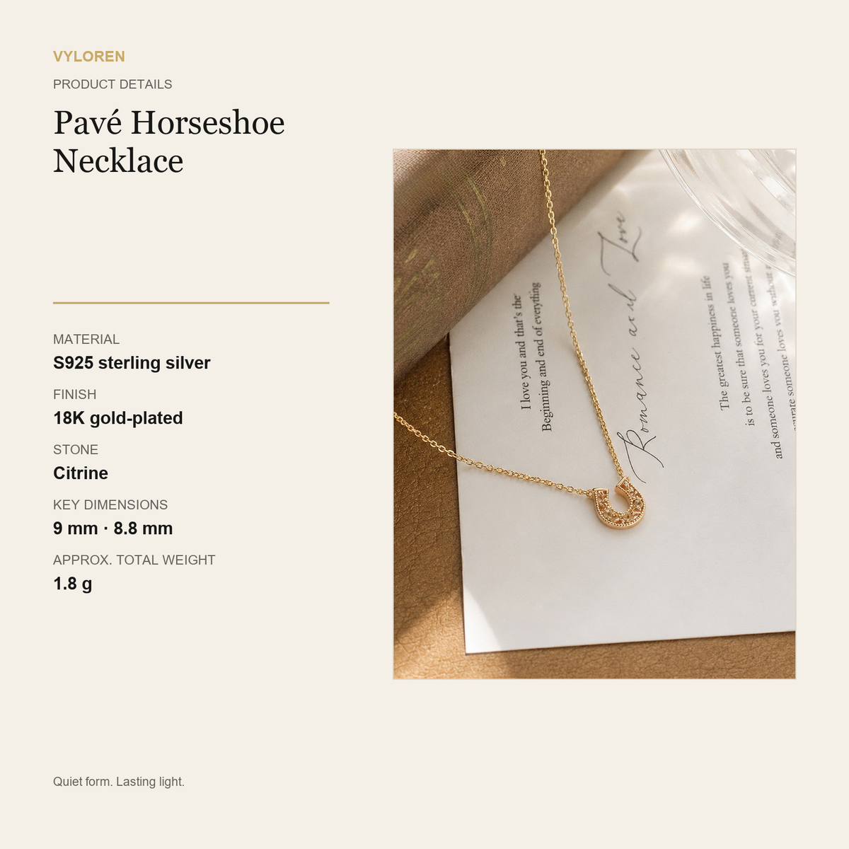 VYLOREN Pavé Horseshoe Necklace product details card