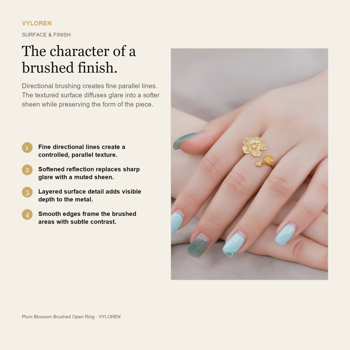 VYLOREN Plum Blossom Brushed Open Ring brushed finish card