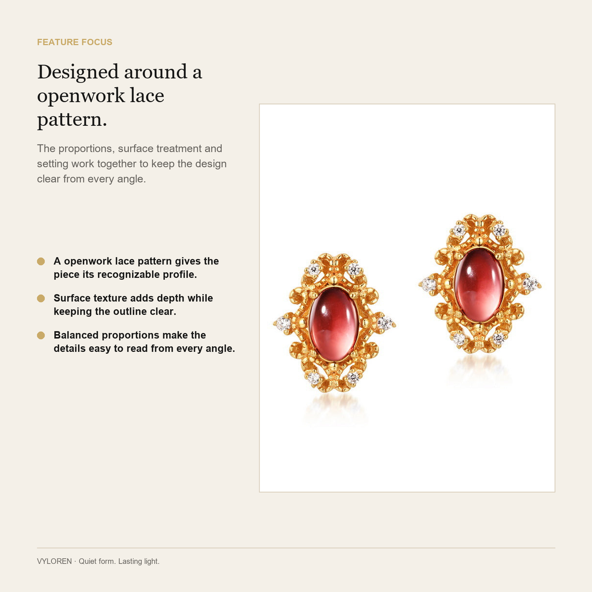 VYLOREN Palace Vintage Garnet Drop Earrings feature focus card