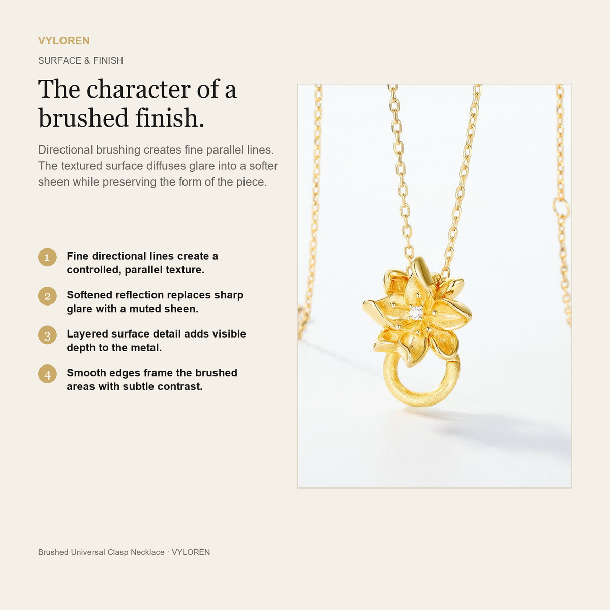VYLOREN Brushed Universal Clasp Necklace brushed finish card