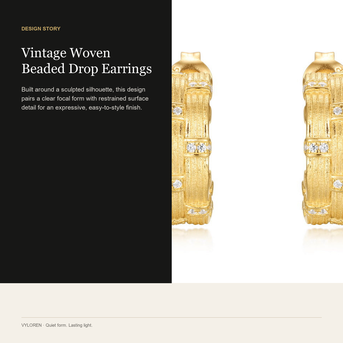 VYLOREN Vintage Woven Beaded Drop Earrings design story card