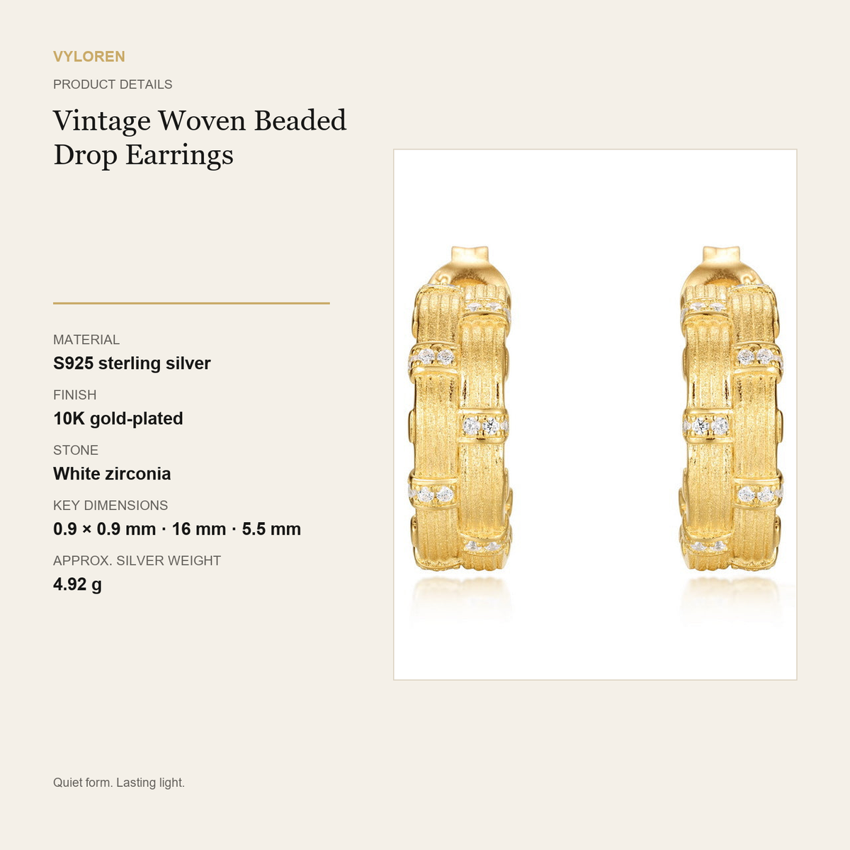 VYLOREN Vintage Woven Beaded Drop Earrings product details card