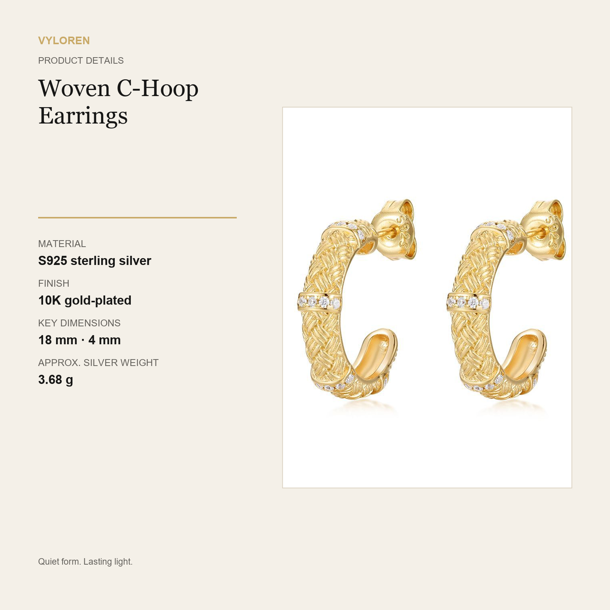 VYLOREN Woven C-Hoop Earrings product details card