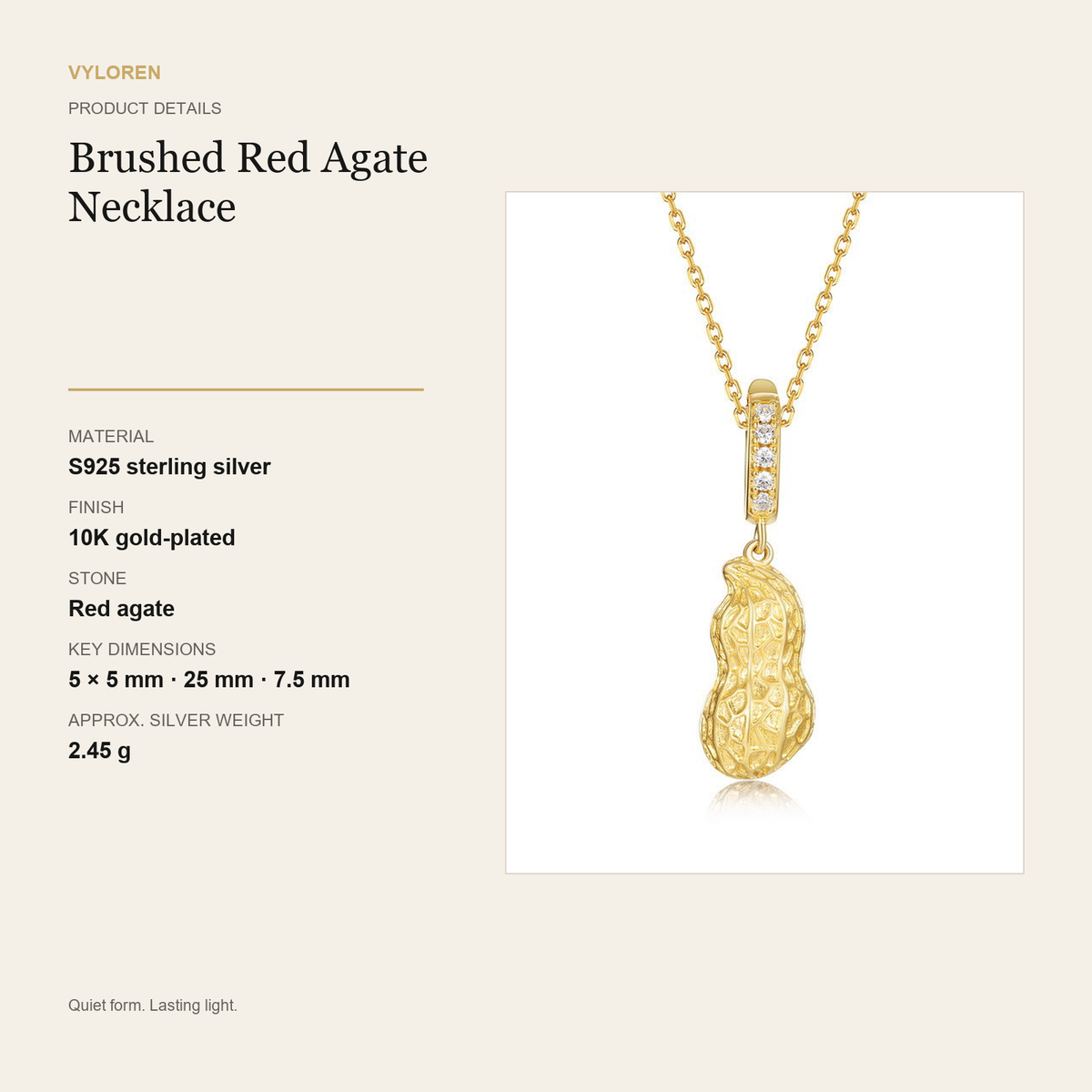 VYLOREN Brushed Red Agate Necklace product details card